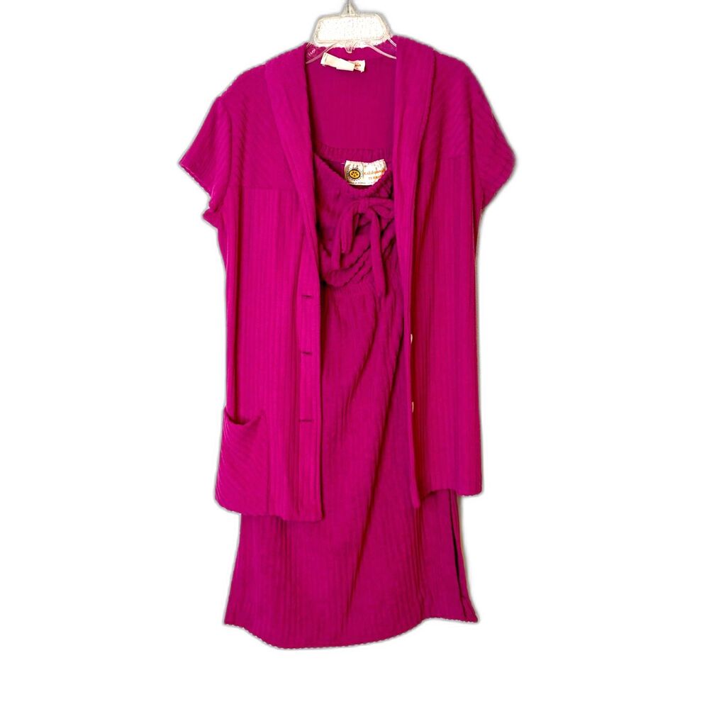 VTG 70s Magenta Terry Cloth Strapless Dress & Blouse 2pc Set Resort Wear Size S